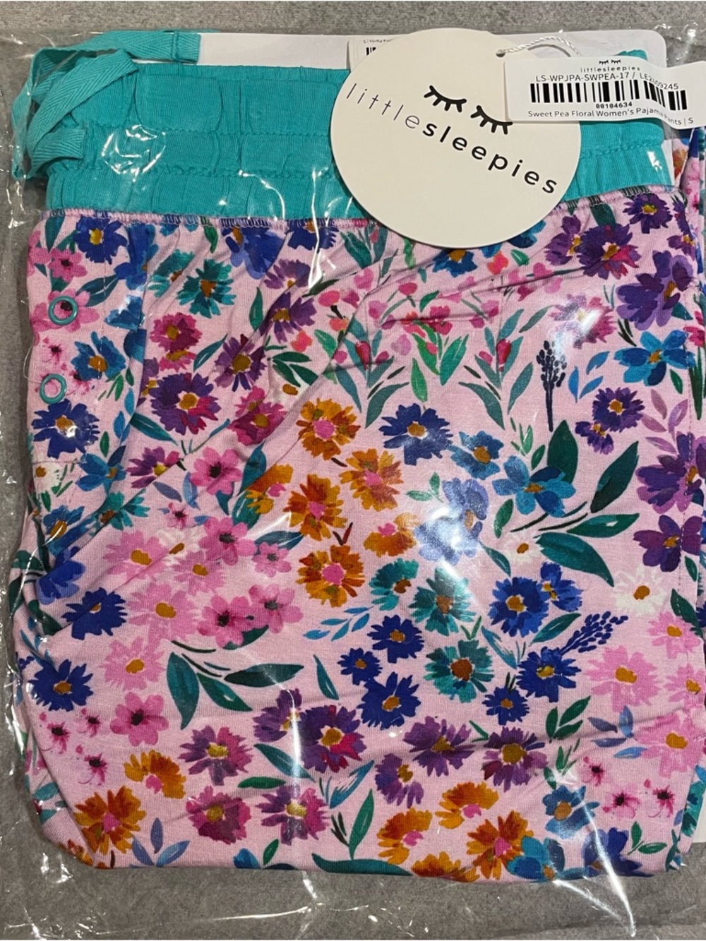 Little Sleepies Sweet Pea Floral Womens Jogger Pants with Teal Waistband